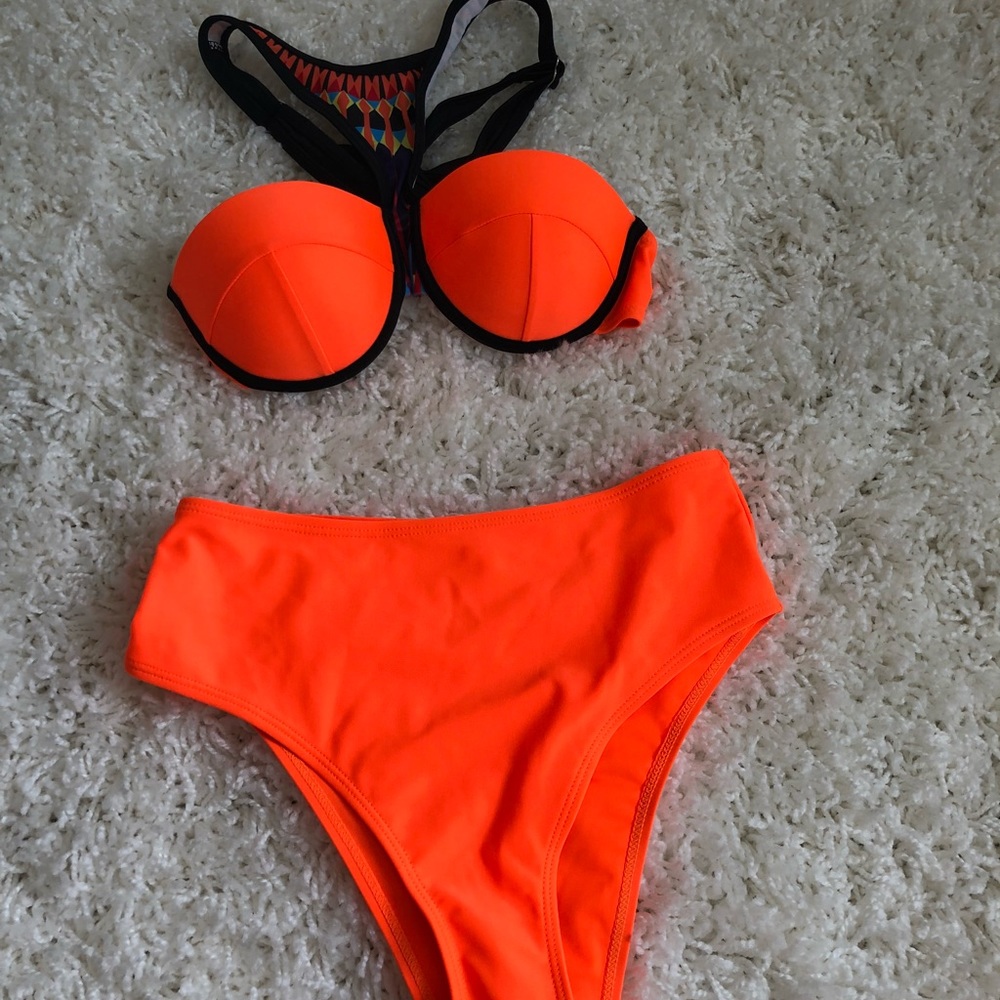 Never worn boho neon orange high waisted bikini
